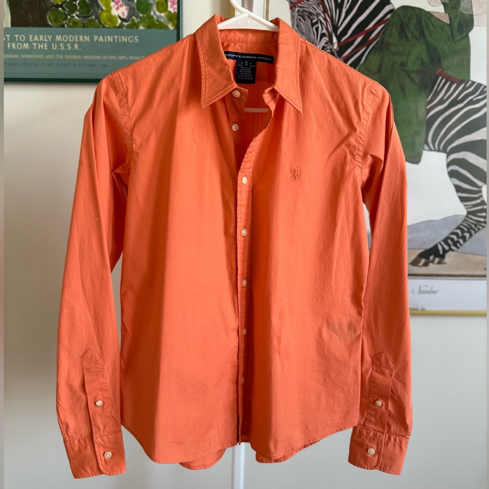Ralph Lauren Sport Women’s Slim Fit Button Down Shirt in Orange size Medium